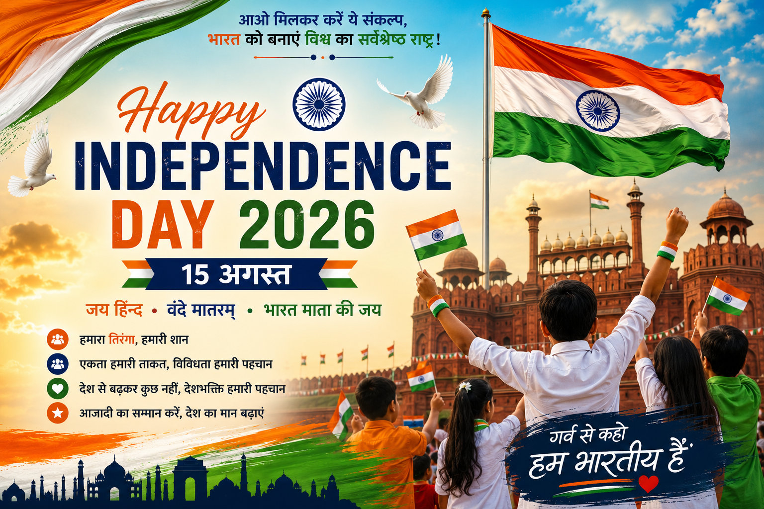 Happy Independence Day Wishes 2026 with Indian Flag and patriotic background