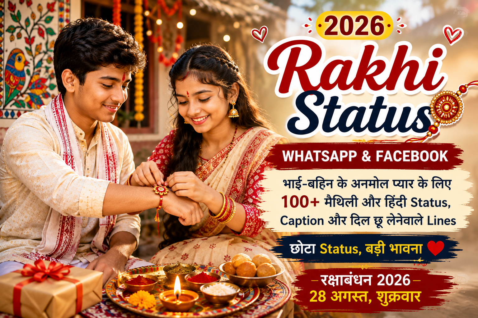 Maithili Rakhi Status 2026 के लिए भाई की कलाई पर राखी बाँधती बहिन
