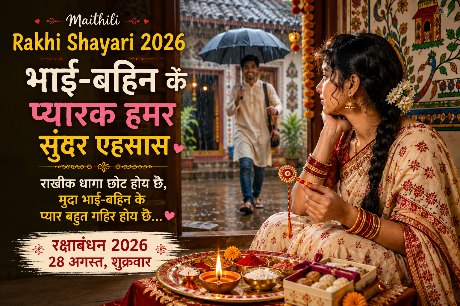 Maithili Rakhi Shayari 2026 के लिए भाई की कलाई पर राखी बाँधती बहिन