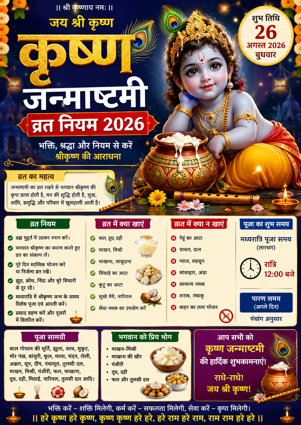 Krishna Janmashtami Vrat Rules 2026 devotee worshipping Lord Krishna