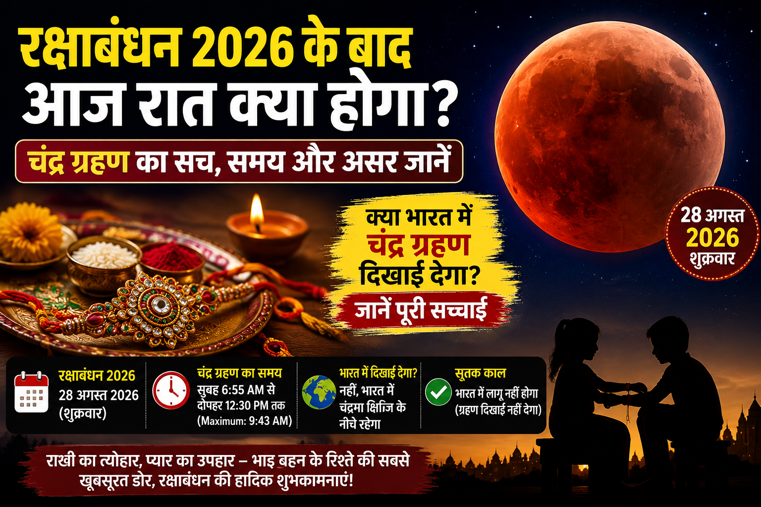रक्षाबंधन 2026 के साथ चंद्र ग्रहण का प्रतीकात्मक दृश्य