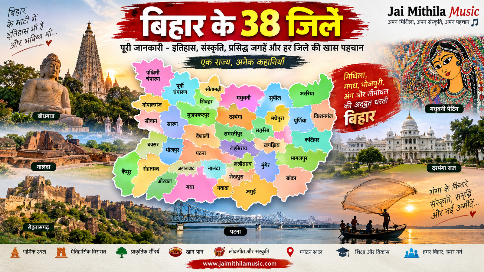 बिहार के 38 जिलों का नक्शा और जिला सूची